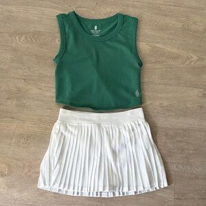 FPM Green Sleeveless Top and White Pleated Skirt Set